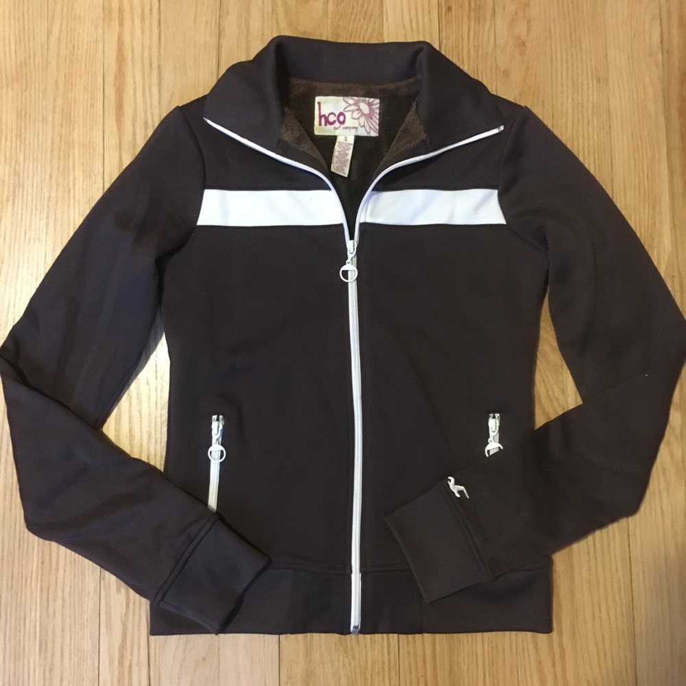 Hollister Brown Zip Up Track Jacket Fur Lining S